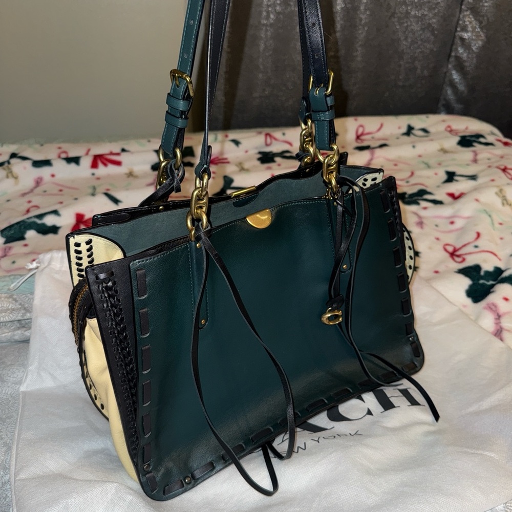 Coach Dark Green and Black Leather Shoulder Bag